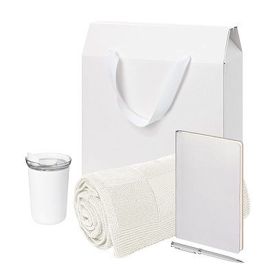 Подарочный набор Welcome Pack Spark, серебряный (термокружка,ежедневник, ручка, плед, коробка-пакет) (Серебряный, белый)