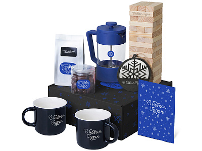 Подарочный набор Re:Together с френчпрессом, кружками и дженгой (Синий) Подарочный набор Re:Together с френчпрессом, кружками и дженгой (Синий)