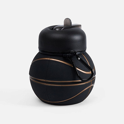 Складная бутылка для воды Basketball Flex, черная (Чёрный)