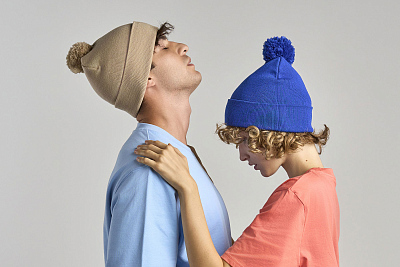 Шапка вязаная  двойная Wind-S с помпоном