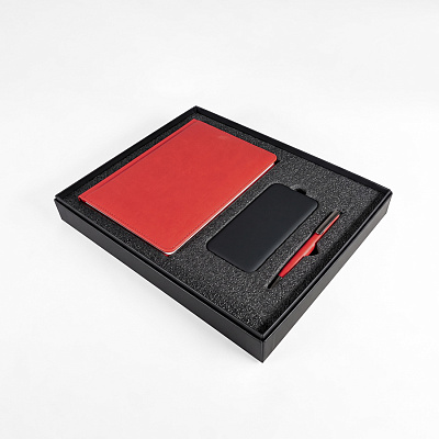 Набор подарочный BLISS: ежедневник, ручка и power bank в коробке  с ложементом (Красный)