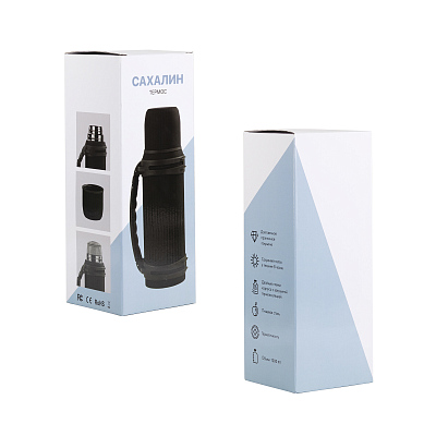 Термос "Сахалин" 1200 мл, покрытие пудра, черный