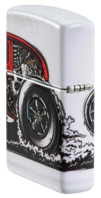 Зажигалка ZIPPO Hot Rod Design с покрытием 540 Matte, латунь/сталь, белая, матовая, 38x13x57 мм