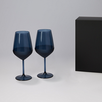 Подарочный набор 2 бокала для вина Сапфир (Sapphire) в черной коробке (Синий, серый)