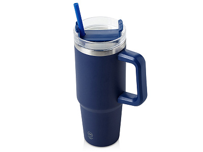 Термокружка KRANSTON с трубочкой и поворотной крышкой, 850 мл (Синий нэйви)