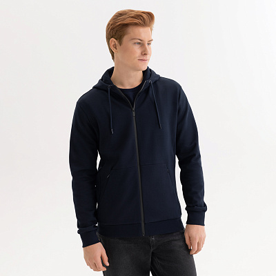 Толстовка на молнии с капюшоном Матео (Mateo) темно-синяя, размер L (Синий)