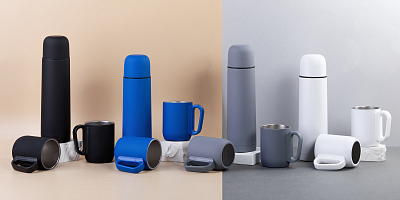 Набор "Гейзер" (термос, 2 кружки), покрытие soft touch, синий