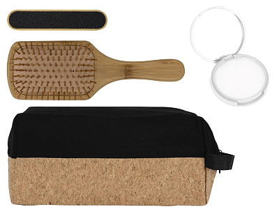 Подарочный набор с расческой, пилкой для ногтей, бальзамом для губ в косметичке (Чёрный)