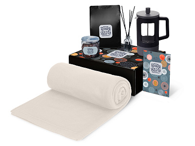 Подарочный набор Re:y. Vive с пледом, френч-прессом и кофе (Белый)