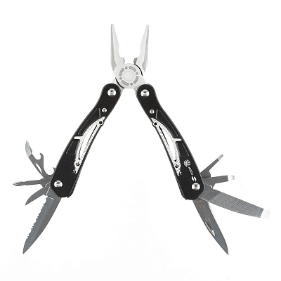 Мультитул Stinger, 104x45 мм, 13 функций,сталь/алюминий, серебристо-чёрный, в нейлоновом чехле (Черный)