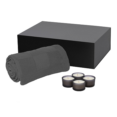 Подарочный набор Sento, Cella, серый (свеча, плед) (Серый, черный)