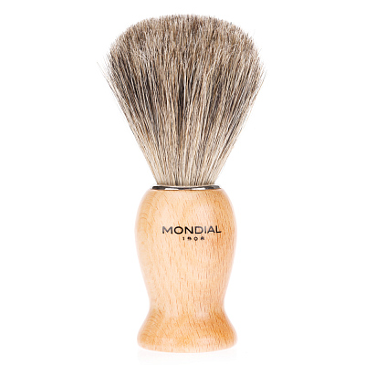 Помазок для бритья Mondial, дерево, ворс барсука, рукоять - цвет - светлое дерево (Желтый)
