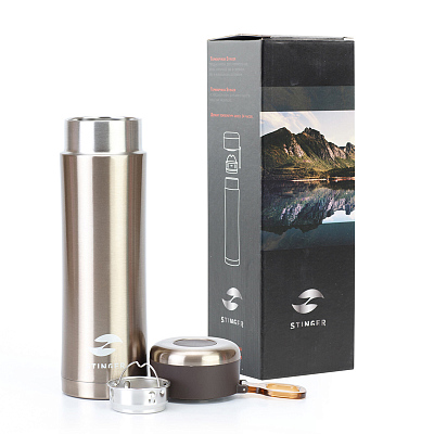 Термокружка Stinger, 0,42 л, сталь/пластик, золотой глянцевый, 7,5 х 6,9 х 22,2 см