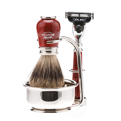 Бритвенный набор Mondial: станок, помазок, чаша, подставка; бриар