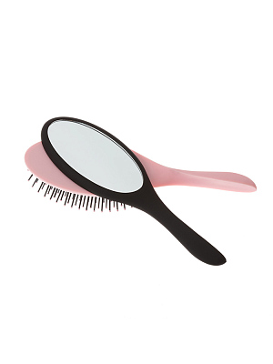 Щетка Dewal Beauty серия "Дуэт" с нейлоновым штифтом, овальная, розовая с черным