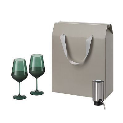 Подарочный набор Emerald, Dante (2 бокала + аэратор для вина) (Зеленый, серебряный, серый)