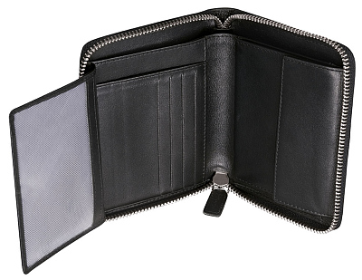 Кошелек BUGATTI Atlanta, на молнии, чёрный, натуральная воловья кожа, 10,5х2х13 см