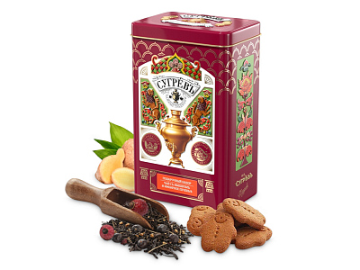 Черный чай и имбирное печенье в подарочной упаковке (Бордо)