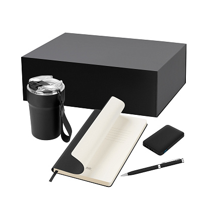 Подарочный набор Monaco, черный (термокружка, аккумулятор, ежедневник, ручка) (Чёрный)