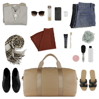 Сумка дорожная BUGATTI Elsa, песочного цвета, воловья кожа/полиэстер, 47х22х24/30 см