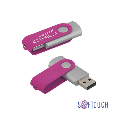 Флеш-карта "Vostok", объем памяти 16GB, покрытие soft touch#  (Фуксия)