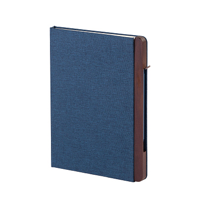 Блокнот "Wood" с ручкой в ореховом магнитном пенале  (Синий)