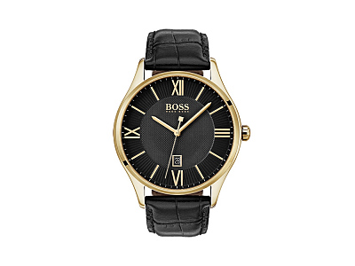 Часы наручные Governor, мужские (Корпус- золотистый, циферблат- черный, крепление- черный)