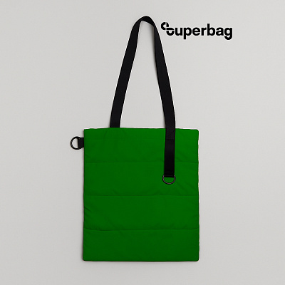 Шоппер Superbag Bubble New, стёганый, со скрытой магнитной кнопкой (зеленый с черным) (Зеленый с черным)