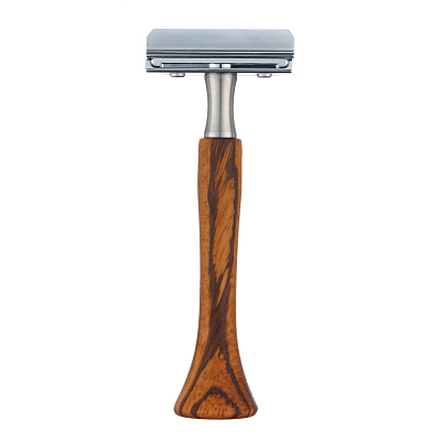 Станок Т-образный для бритья ERBE с двумя лезвиями, нержавеющая сталь, зебрано, хромированное покрытие  цвет, в картонной коробке (Коричневый)