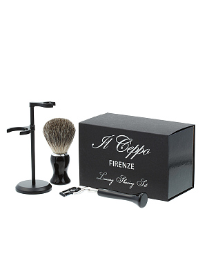 Бритвенный набор IL Ceppo: станок, помазок, подставка, черный цвет