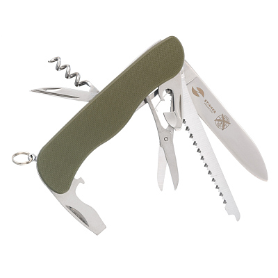 Нож перочинный Stinger, 111 мм, 10 функций, материал рукояти стеклотекстолит G10 (зеленый) (Зеленый)