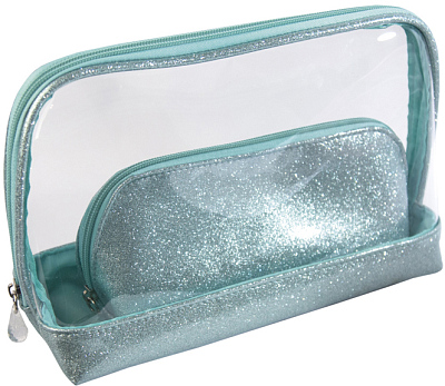 Набор косметичек Dewal Beauty серия "Северное сияние", мятный 24х9.5х17.5/18.5х7.5х9.5см (Голубой)