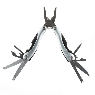 Мультитул Stinger, 100x50 мм,15 функций, сталь/алюминий/пластик , в нейлоновом чехле (Серебристый)