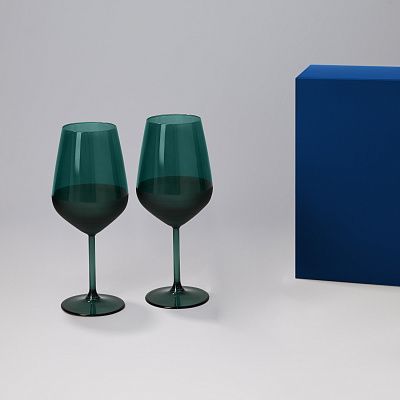 Подарочный набор 2 бокала для вина Эмеральд (Emerald) в синей коробке (Зеленый, синий)