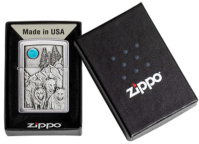 Зажигалка ZIPPO Wolf Design с покрытием Brushed Chrome, латунь/сталь, серебристая, 38x13x57 мм
