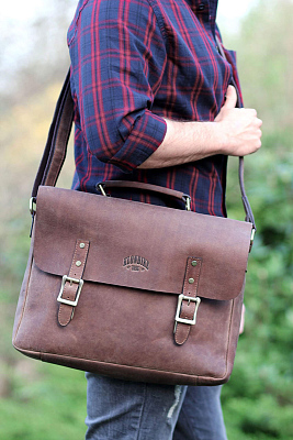 Сумка KLONDIKE «Bill», натуральная кожа в коричневом цвете, 40 х 32 х 7 см