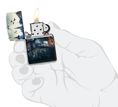 Зажигалка ZIPPO Horror House с покрытием 540 Matte, латунь/сталь, белая, 38x13x57 мм