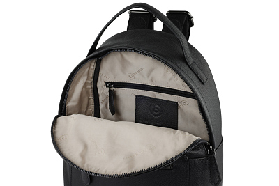 Рюкзак женский BUGATTI Bella, чёрный, воловья кожа/полиэстер, 24,5х12х27 см