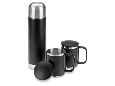 Набор Лисбон: термос и 2 термокружки (Чёрный)