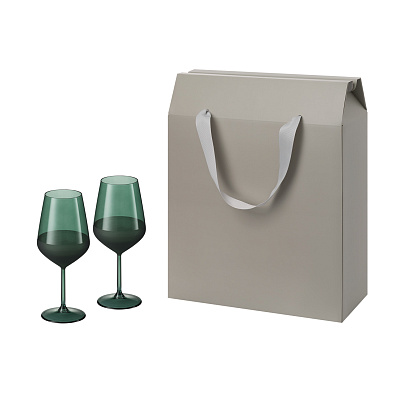 Подарочный набор 2 бокала для вина Emerald в большом подарочном пакете (Зеленый, серый)
