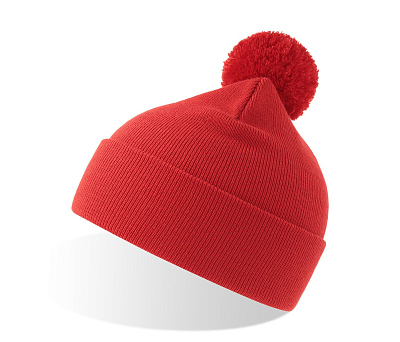 Шапка вязаная  двойная Wind-S с помпоном (Красный)