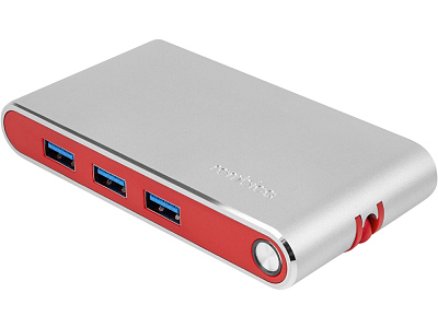 Хаб 8-в-1 Type-C Hermes, USB 3.0 x 3, Type-C PD, HDMI, LAN, картридер (Красный)