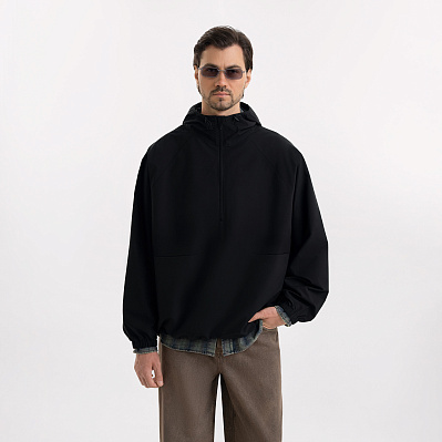 Ветровка (анорак) оверсайз унисекс RISSMAN, черная, размер XL/XXL (Черный)