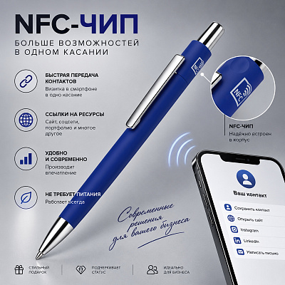Ручка  шариковая металлическая с NFC чипом ИнкТеллект soft-touch (Тёмно-синий)