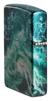 Зажигалка ZIPPO Rogue Wave с покрытием 540 Tumbled Chrome, латунь/сталь, бирюзовая, 38x13x57 мм