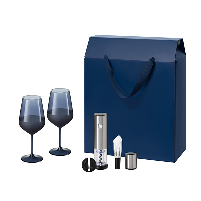 Подарочный набор Sapphire, Vintaro (2 бокала + набор для вина) (Синий, серебряный)