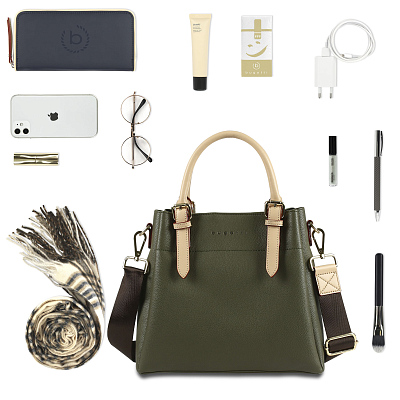 Сумка женская BUGATTI Ella, оливковая, полиуретан, 27х12х23,5 см