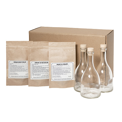 Набор  "Сам себе сомелье" для приготовления  авторских напитков Коньяк по-латгальски, Миндальный  коньяк, Вишня на коньяке (Бежевый, коньяки)