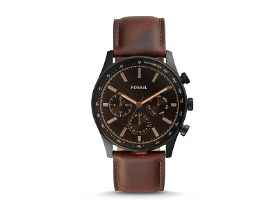 Часы наручные, мужские (Корпус- черный, циферблат- черный, крепление- коричневый)