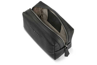 Косметичка BUGATTI Bella, чёрная, воловья кожа/полиэстер, 19х8,5х11 см